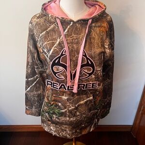 Women’s Hoodie Medium Realtree Camouflage Pink Black Embroidered Logo